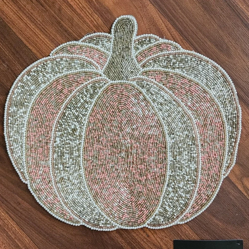 Tahari Home Beaded Pumpkin Chargers Set of 2 Pink Gold 15